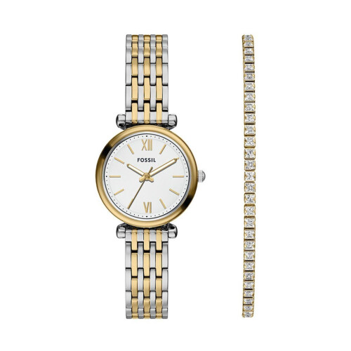FOSSIL Dames Horloge geschenkset - 28 mm - Goud/Zilver - Multi