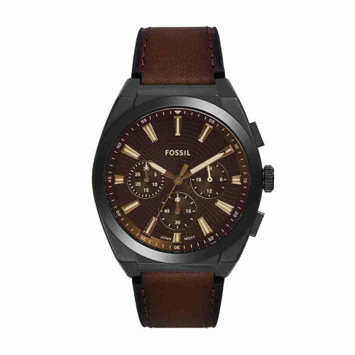 Fossil Everett FS6108 - Horloge - Quartz - 44 mm - Bruin Leer