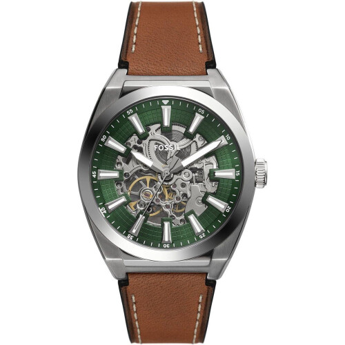 Fossil ME3261 - Polshorloge - Automatisch uurwerk - Groene wijzerplaat - Bruin leren bandje