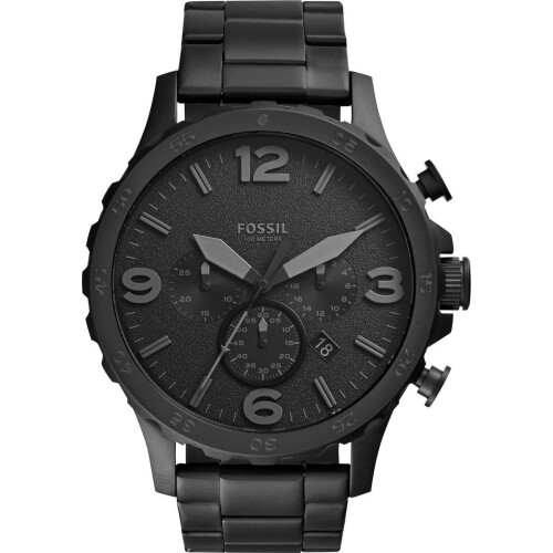 Fossil Nate JR1401 - Herenhorloge 50 mm - Stalen band - Zwart Tweedehands