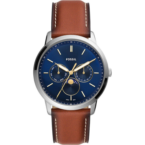 Fossil Neutra FS5903 - Herenhorloge 42 mm - Blauwe wijzerplaat - Zilverkleurig