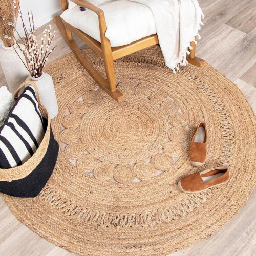 Fraai - Jute vloerkleed - Rond 150cm - Natuurlijk bruin Tweedehands