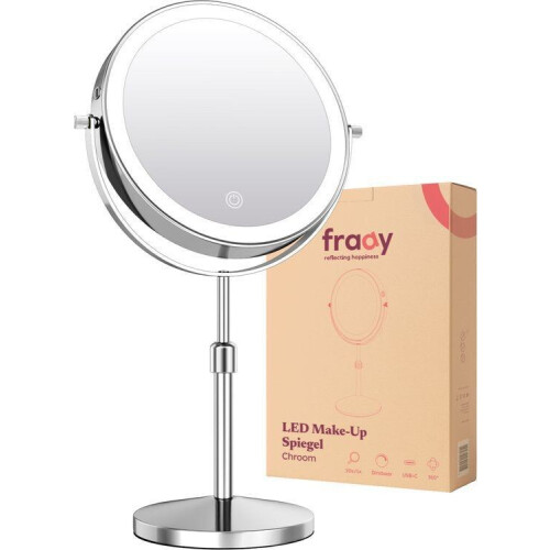 Fraay® Make Up Spiegel - 10x Vergroting - LED Verlichting - Oplaadbaar - Chroom