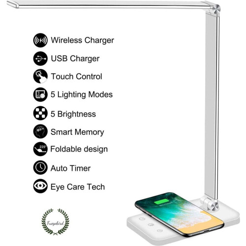Fuegobird EK009 - LED Bureaulamp - Dimbaar - Qi Draadloos Opladen - Wit