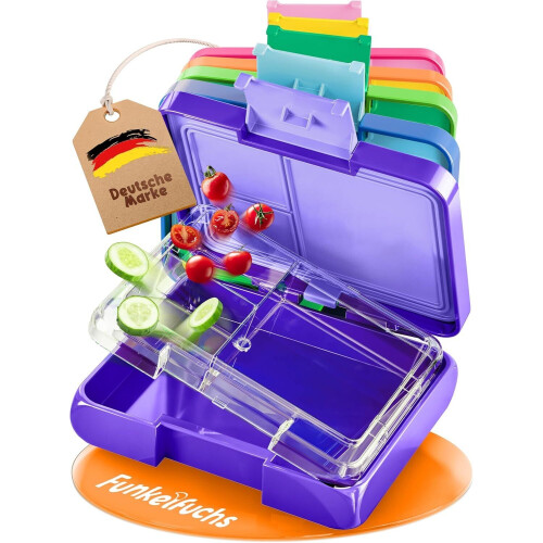 Funkelfuchs® - Lunchbox kinderen met vakjes - 500ml, paars - Lunchbox ster, klein - Snackbox, snackb