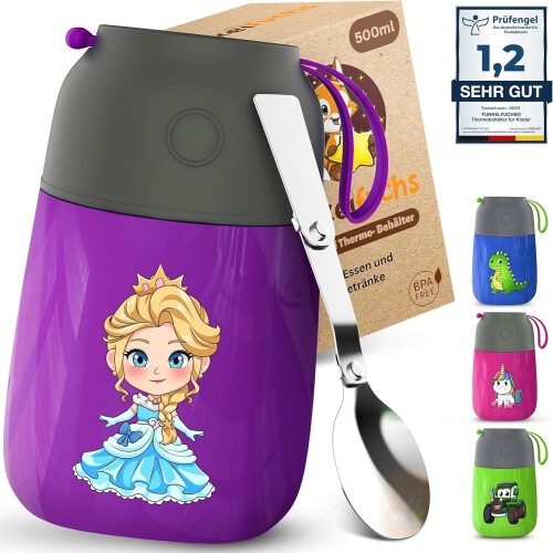 Funkelfuchs® thermosbeker - 500ml - 100% lekvrij - paarse prinses Tweedehands