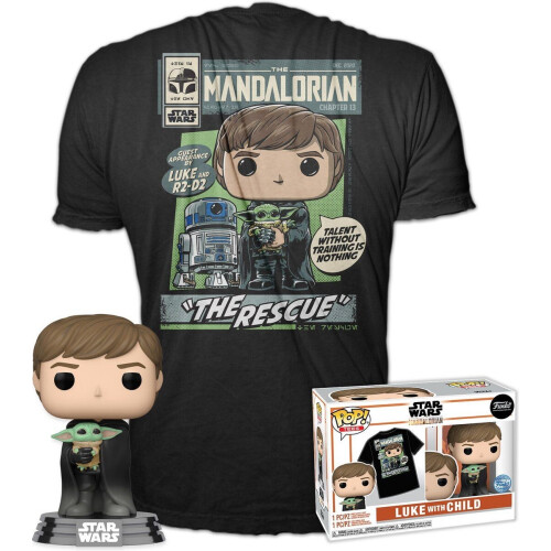 Funko Star Wars - POP! & Tee Box The Mandalorian Luke & Child Verzamelfiguur & T-shirt Set - Zwart (S)