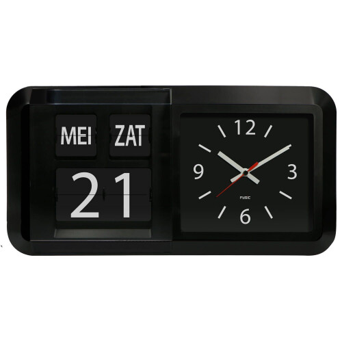 Fysic FK850 - Dementieklok - Grote analoge wandklok met tijd dag datum - Zwart