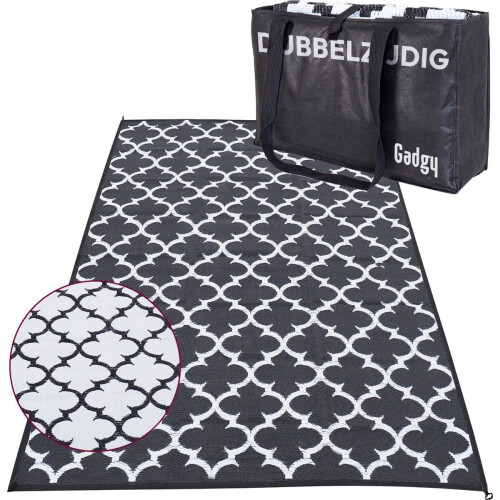 Gadgy Buitenkleed XL - 230x160 cm - Omkeerbaar - Weersbestendig - Zwart/Wit