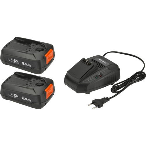 Gardena P4A 2 x PBA 18V/45 + AL 1830 CV - Accu's en snellader - 2 x 2,5 Ah Tweedehands