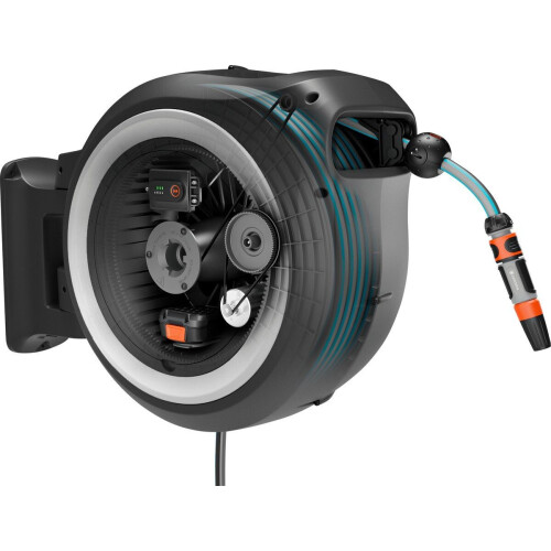 GARDENA PowerRoll XL - Accu-slanghaspel 40 m - Automatisch oprollen - Grijs-wit