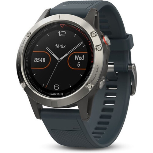 Garmin Fenix 5 47 mm zilver met siliconebandje blauw Tweedehands