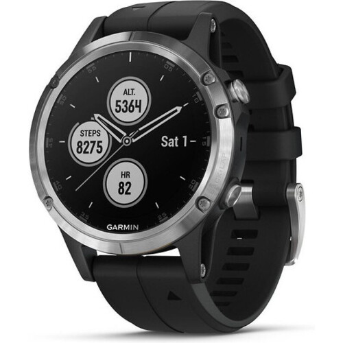 Garmin Fenix 5 Plus 47 mm zilver met siliconen armband zwart - wifi Tweedehands