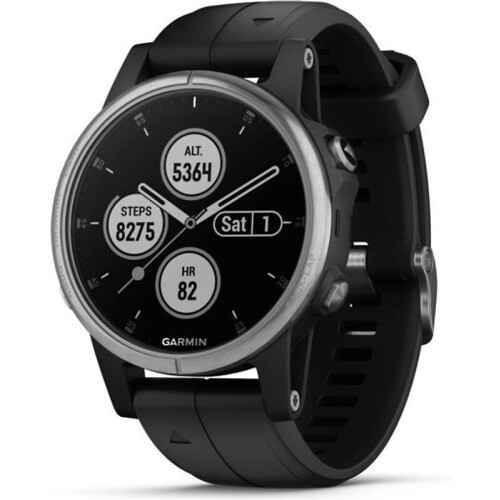Garmin Fenix 5S Plus 42 mm zilver met siliconen armband zwart [wifi]