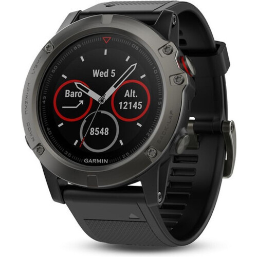 Garmin Fenix 5X 51 mm Saphir Edition grijs met siliconearmbandje zwart - wifi