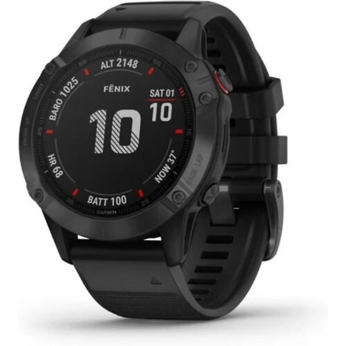 Garmin Fenix 6 Pro 47 mm zwart met een zwarte siliconen polsband
