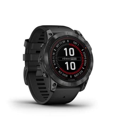 Garmin Fenix 7X Pro 51mm leigrijs met een zwart siliconen polsband [Wi-Fi, Solar Edition] Tweedehands