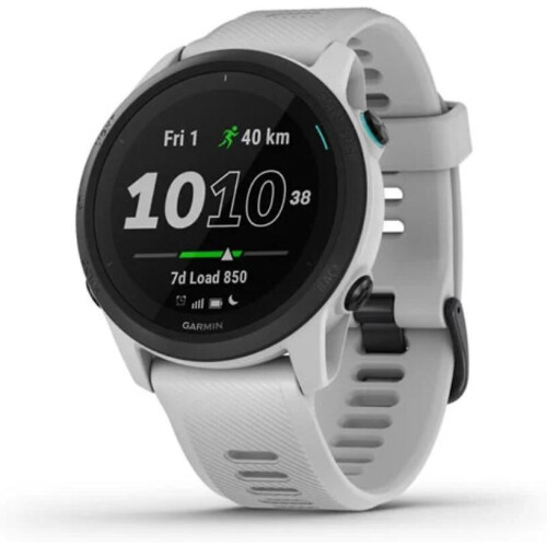 Garmin Forerunner 745 wit met een wit-grijze siliconen polsband