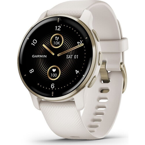 Garmin Venu 2 Plus 43 mm cream gold rand van roestvrij staal met ivory behuizing en siliconen band [wifi]