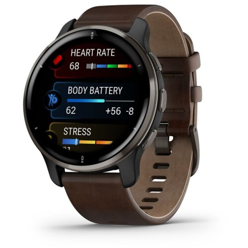 Garmin Venu 2 Plus 43 mm zilverkleurige rand van roestvrij staal met powder grey behuizing en siliconenbandje - wifi Tweedehands