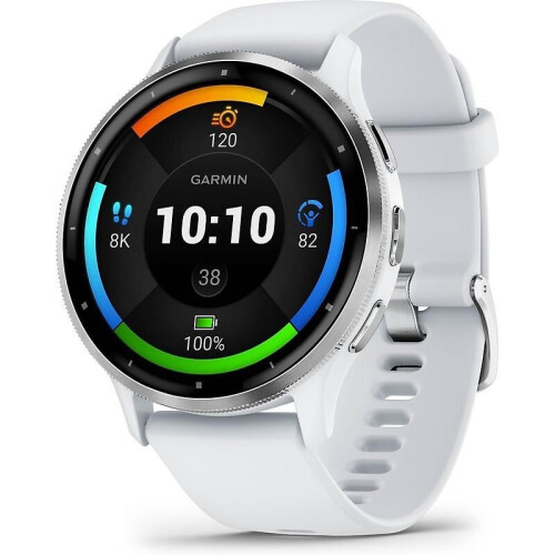 Garmin Venu 3 45 mm zilver van roestvrij staal met wit behuizing en siliconen polsband - wifi
