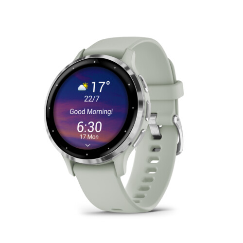 Garmin Venu 3S 41 mm zilver van roestvrij staal met groen behuizing en siliconen polsband [wifi]