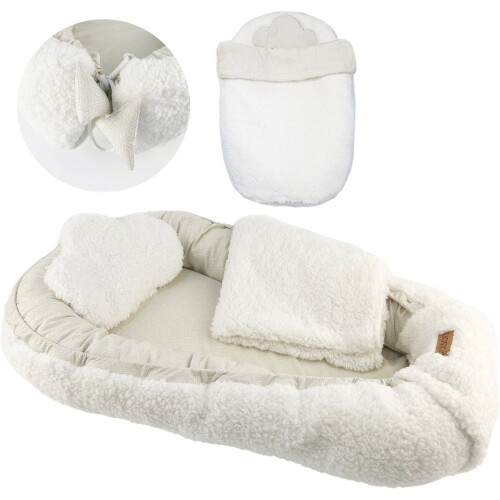 Gatson Babynestje - Verstelbaar - Dubbelzijdig Teddy Fleece&Biokatoen - Wasbaar - Met Kussentje&Dekentje