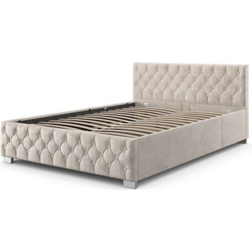 Gestoffeerd Bed Nizza - 120 x 200 cm - Beige - LED Verlichting&Bedlade