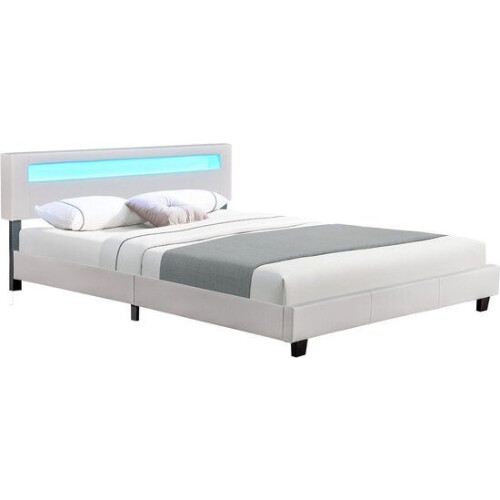 Gestoffeerd Bed Paris - 180 x 200 cm - Wit - LED Verlichting Tweedehands