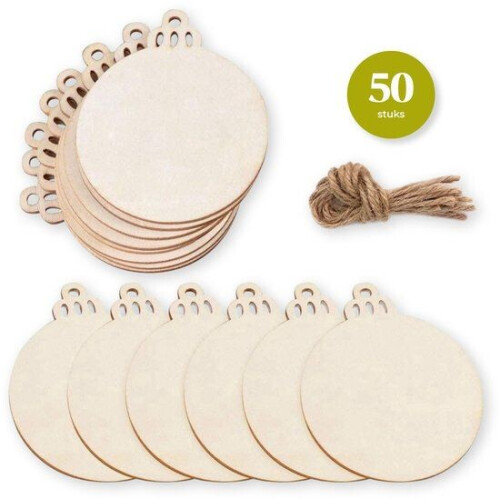 Giftmas Houten Kerstballen - Kerstversiering - Duurzaam en milieuvriendelijk -⌀6,5cm (50 stuks) Tweedehands