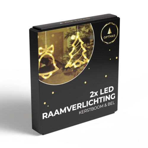 Giftmas LED Hangdecoratie - Kerstbel&Kerstboom - Warm Wit - 14x18,3 cm (2 stuks)