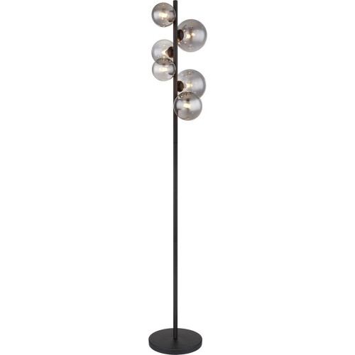 Globo Riha Vloerlamp - Zwart Metaal met Rookglas - 155 cm - 6xG9 LED