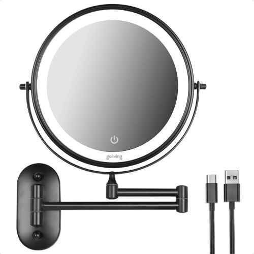 Goliving Make Up Spiegel - LED Verlichting -Ø25 cm - 10x Vergroting - Chroom - USB-C Oplaadpoort