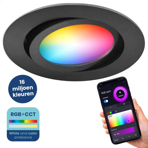 Gologi Slimme Inbouwspots - Smart LED Downlight - Dimbaar RGB+CCT - GU10 LED Lamp - Zwart Tweedehands