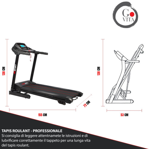 GOVITA - Elektrische Loopband - Opvouwbaar 16 km/h Automatische Hellingshoek 2 HP Bluetooth App Zwift Hartslagmeter Audio Jack/SD/USB + Speaker 12 Programma's