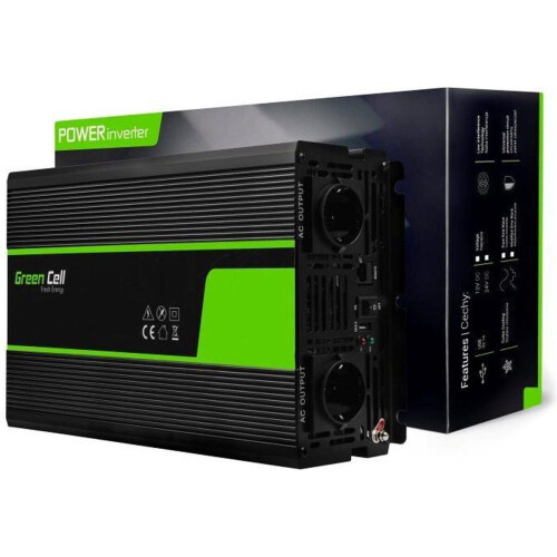 Green Cell - Omvormer 12V naar 230V - 1500W Zuivere Sinusgolf - Zwart
