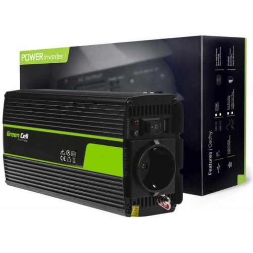 Green Cell - Omvormer 24V naar 230V - 300W continu 600W piek - Zwart