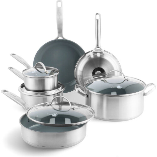 GreenPan Treviso - 10-delige kookpannenset - PFAS-vrij - RVS (10 stuks) Tweedehands