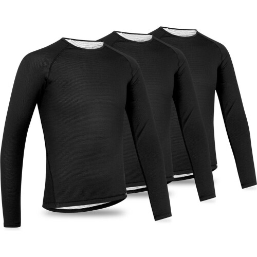 GripGrab Ride 3PACK - Thermal Lange Mouw Fiets Ondershirt - Geurarm - Zwart (3 stuks)