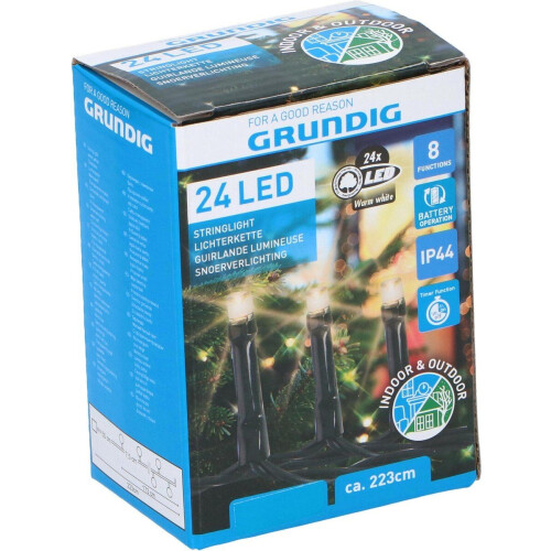 Grundig Kerstverlichting - 24 LED - 8 Standen - Warm Wit - 223 cm