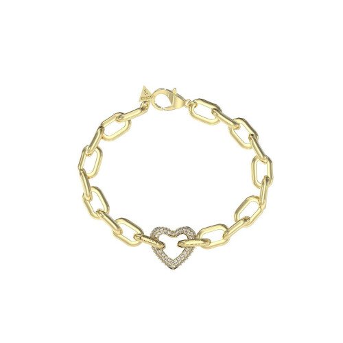 GUESS Beloved Pave Heart Chain Bracelet - Armband met hart hanger en sierstenen - Yellow Gold / Pink goudkleurig Tweedehands