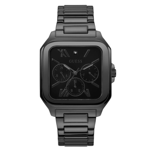 Guess Heren 42mm horloge - tweekleurige armband groene wijzerplaat tweekleurige kast, Zwart/Zwart/Zwart, Een maat, Klassiek Tweedehands