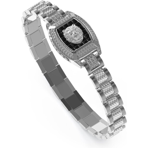 Guess Jewellery JUMB05000JWSTT-U - Schakelarmband - Leeuwenkop bedel met zwarte stenen - Zilverkleurig Tweedehands