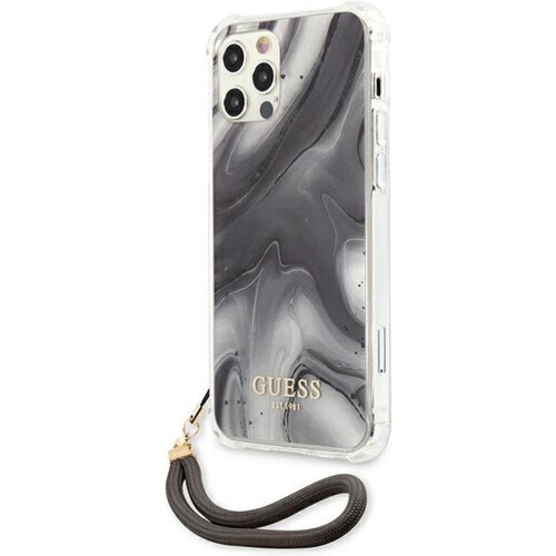 Guess Marble Shockproof Back Case - Geschikt voor Apple iPhone 12 Pro Max (6.7") - Met Polsbandje - Grijs Tweedehands
