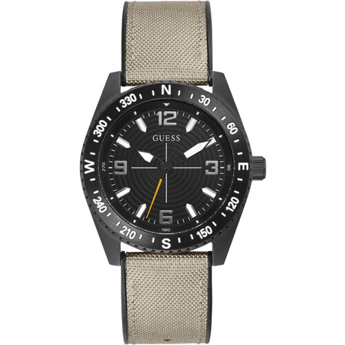 Guess North GW0328G2 - Polshorloge - 42 mm - Zwart met beige band