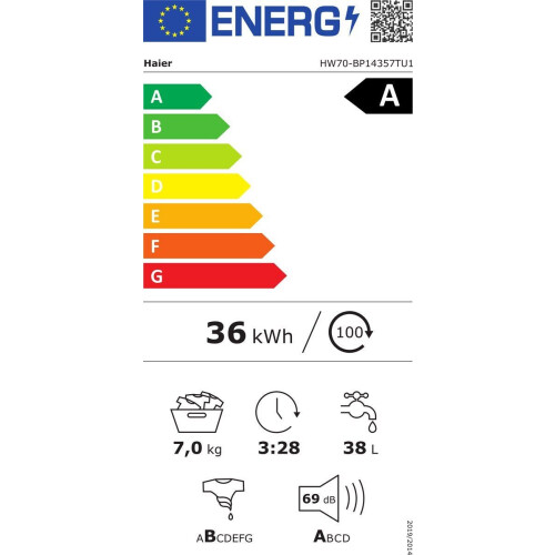 Haier HW70-BP14357TU-S - Wasmachine - 7 kg - Energieklasse A - Extra stil (69 dB) - Stoomfunctie - Inverter motor - Wi-Fi + Bluetooth (hOn) - 16