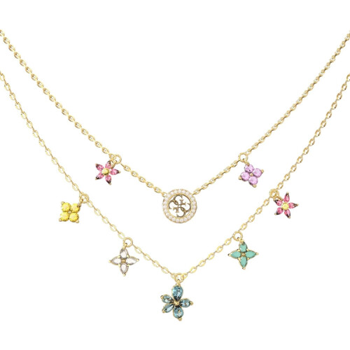 halsketting Secret Garden 16-18 Two Rows Flowers Necklace Yellow Gold/Multicolor goudkleurig