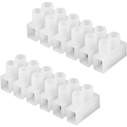 Hama Connecting Strip 6.0 Qmm - Aansluitstrip voor kabels tot 6 mm² - 12 klemmen - Wit (2 stuks)