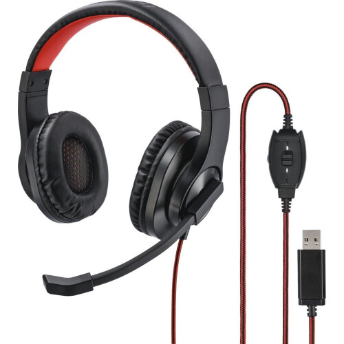 Hama HS-USB400 - Over-Ear headset - Flexibele microfoonarm en mute-knop - Rood Zwart