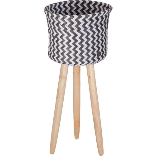 Handed By Up High - Plantenstandaard - Handgevlochten mand - Wit met donker grijs